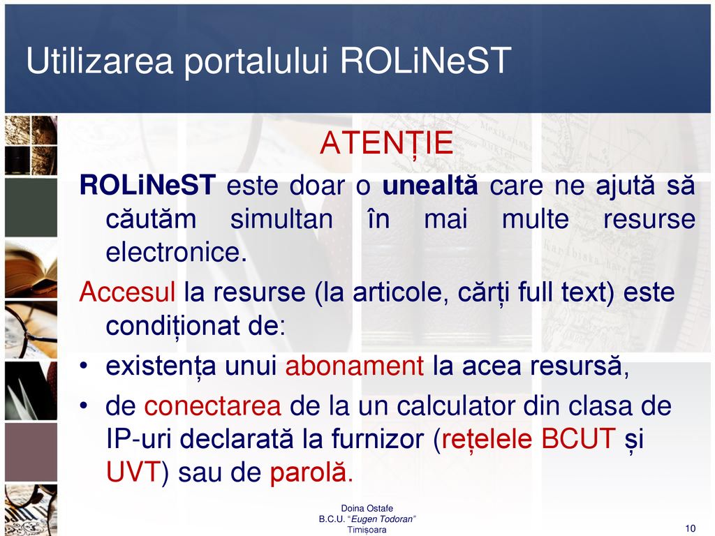 Utilizarea portalului ROLiNeST