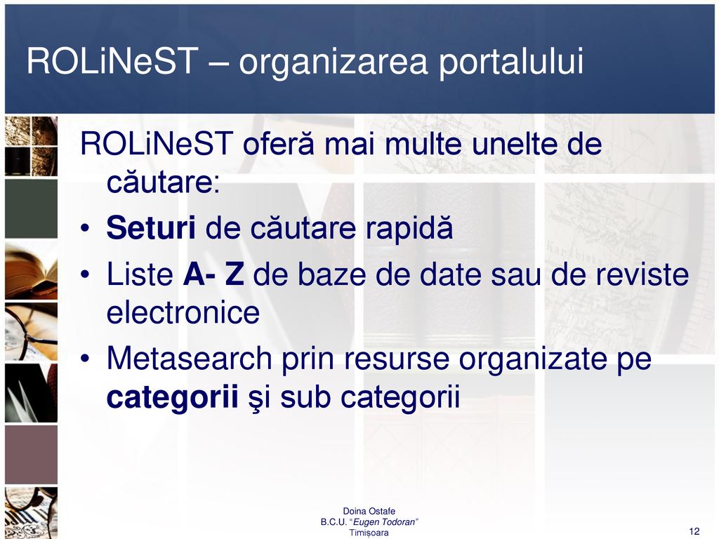 ROLiNeST – organizarea portalului