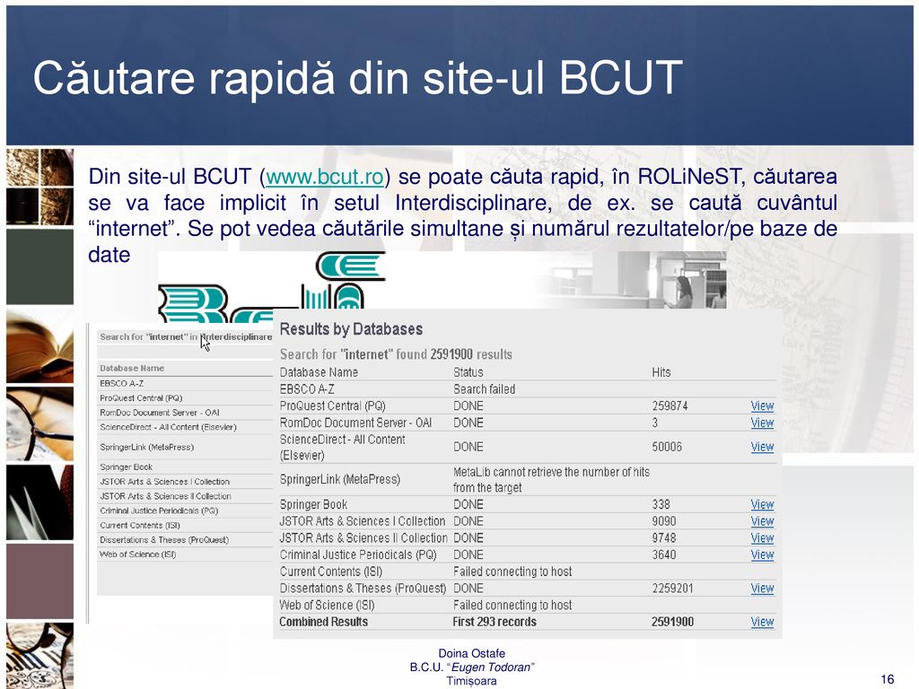 Căutare rapidă din site-ul BCUT