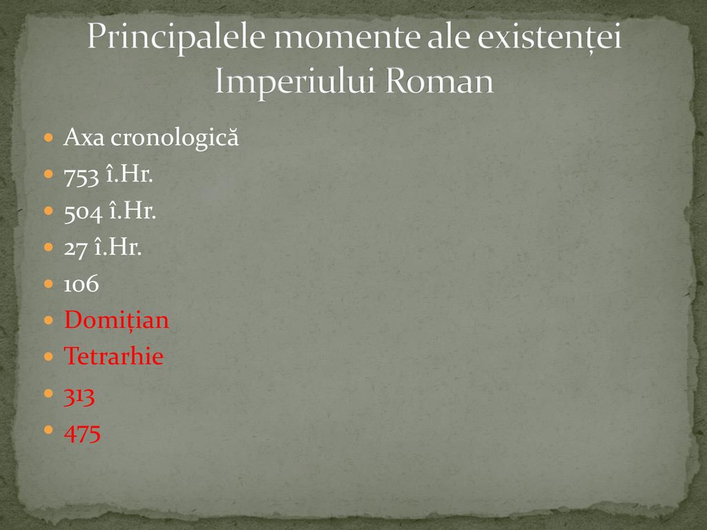 Principalele momente ale existenței Imperiului Roman