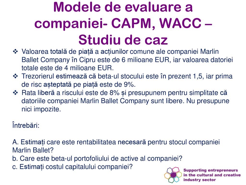Modele de evaluare a companiei- CAPM, WACC – Studiu de caz
