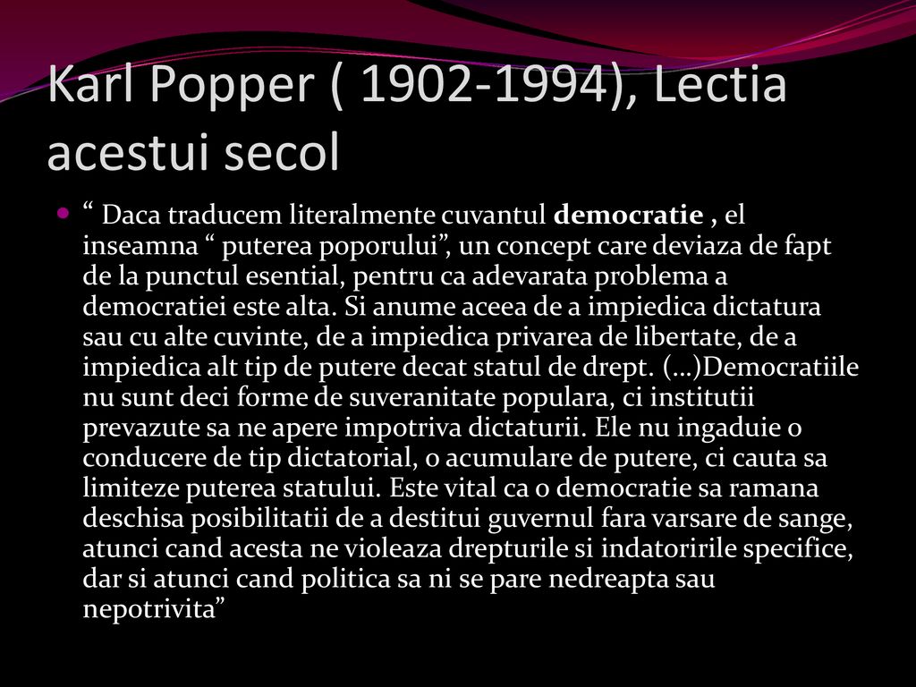 Karl Popper ( ), Lectia acestui secol
