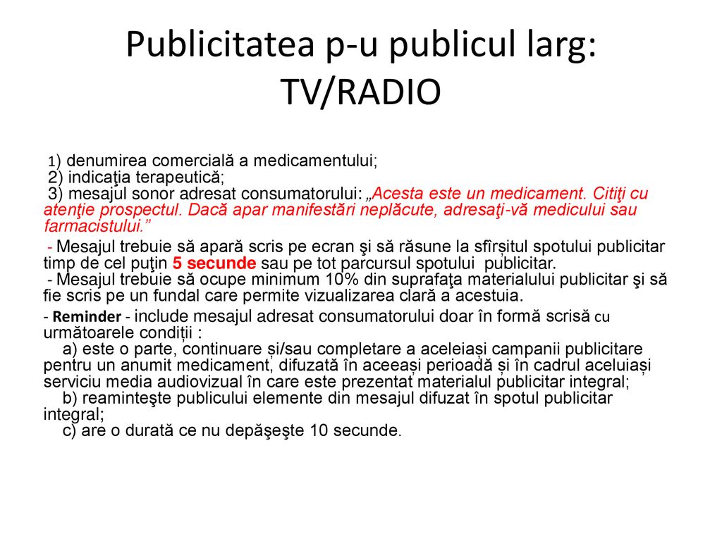 Publicitatea p-u publicul larg: TV/RADIO