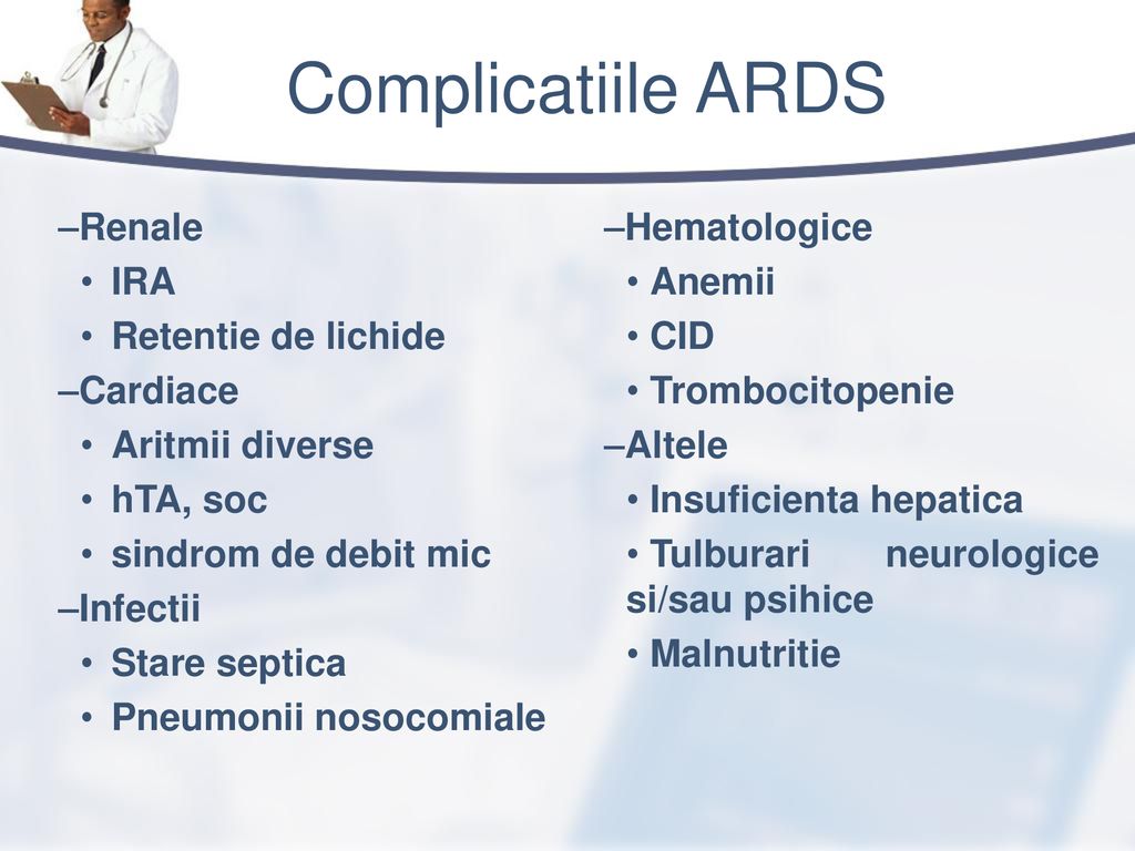 Complicatiile ARDS Renale IRA Retentie de lichide Cardiace