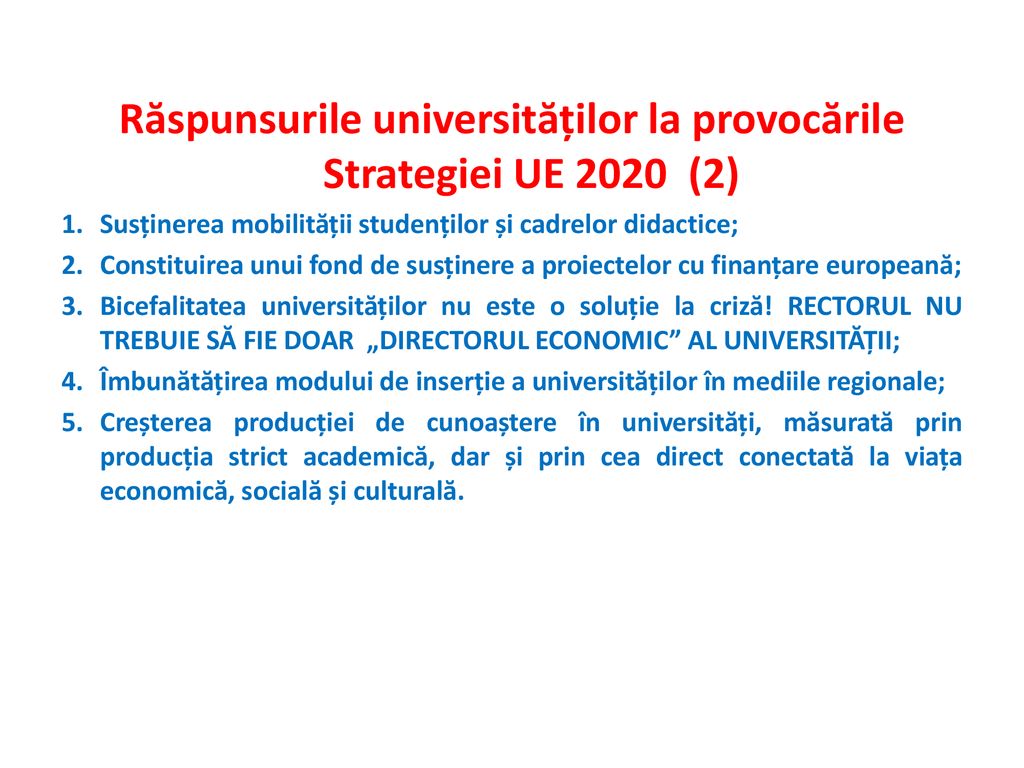 Răspunsurile universităților la provocările Strategiei UE 2020 (2)