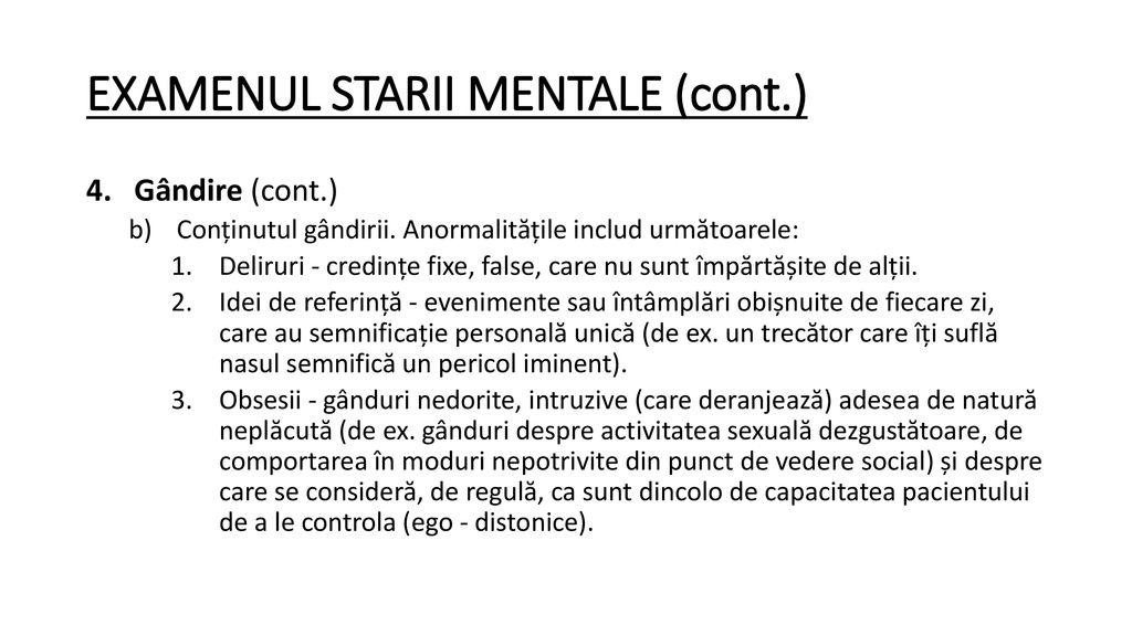 EXAMENUL STARII MENTALE (cont.)