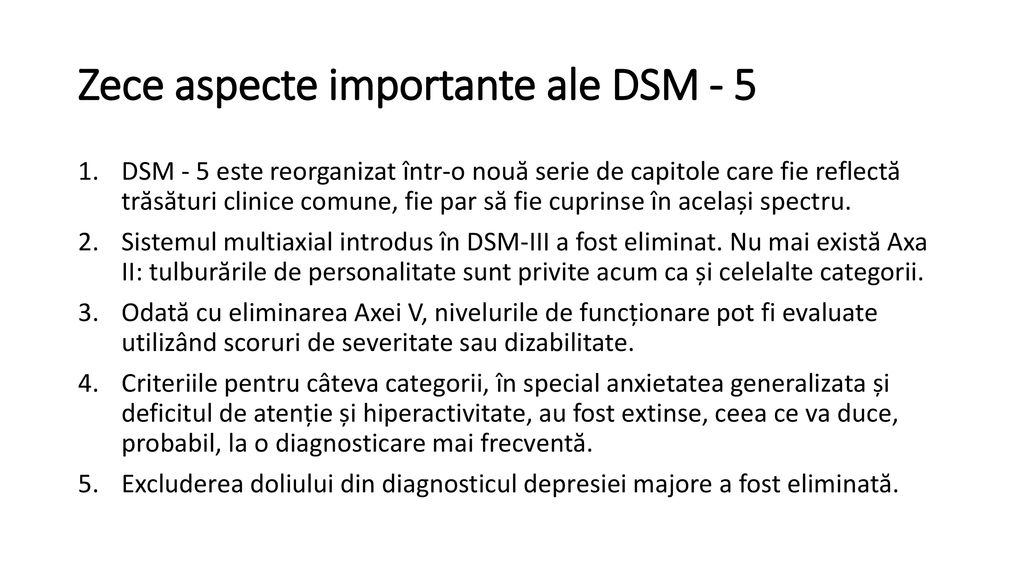 Zece aspecte importante ale DSM - 5