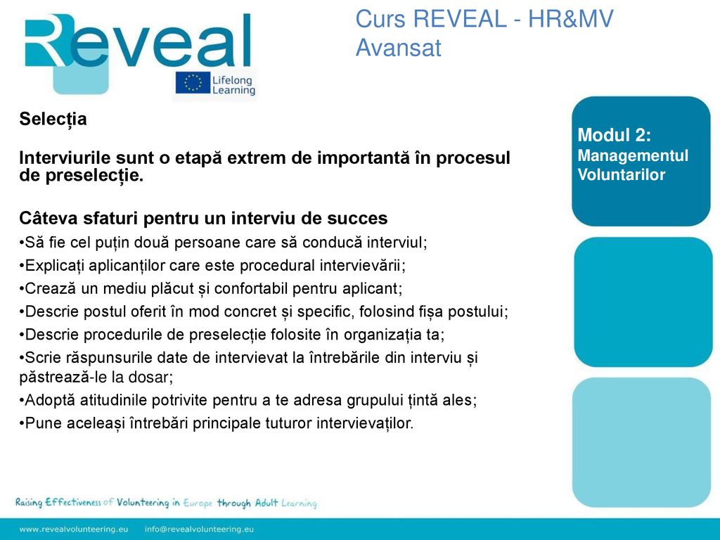 Curs REVEAL - HR&MV Avansat Selecția