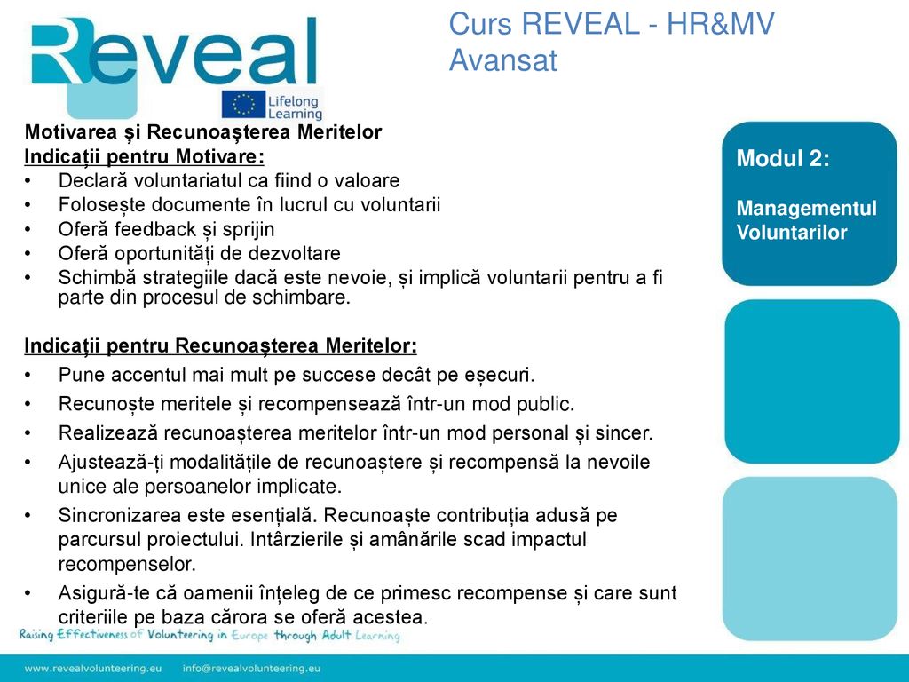 Curs REVEAL - HR&MV Avansat Modul 2:
