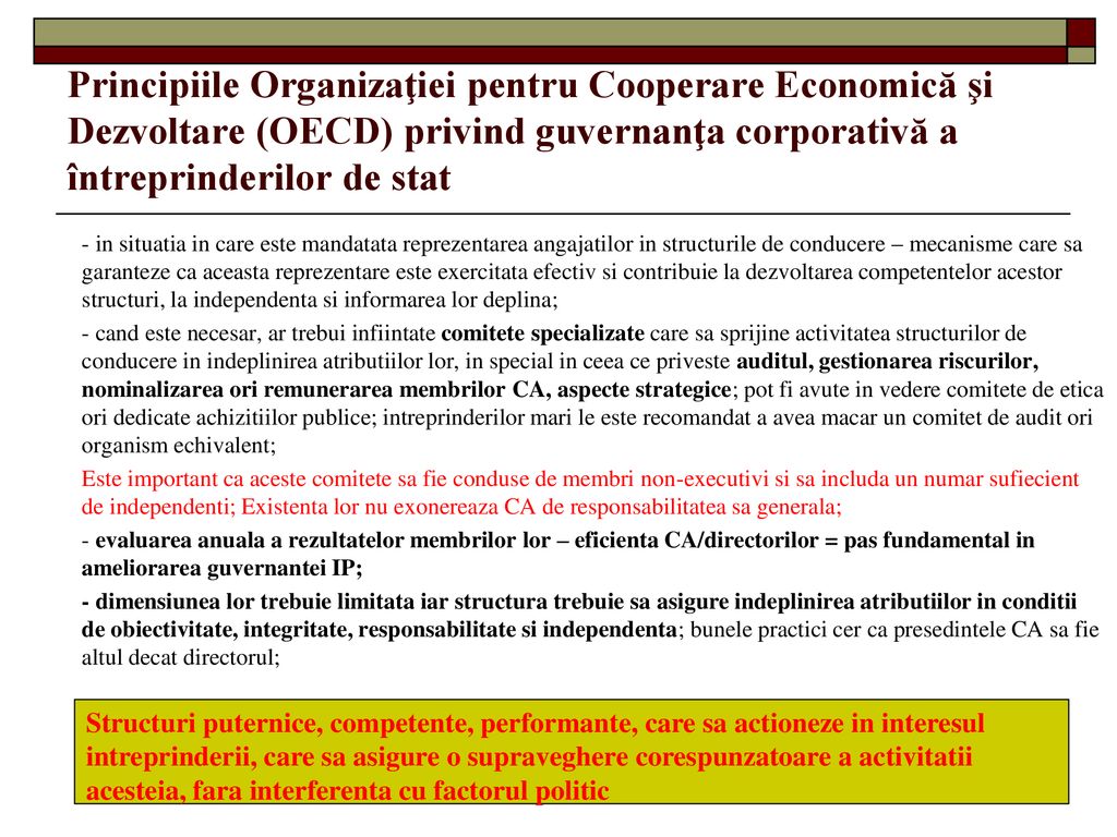 Principiile Organizaţiei pentru Cooperare Economică şi Dezvoltare (OECD) privind guvernanţa corporativă a întreprinderilor de stat