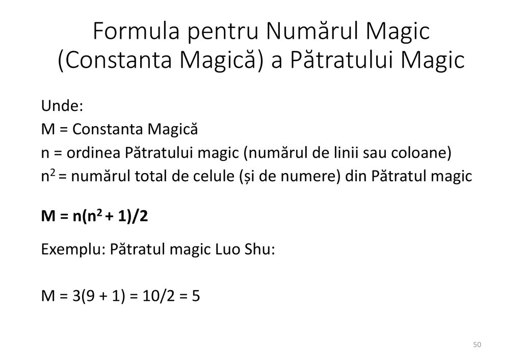 Formula pentru Numărul Magic (Constanta Magică) a Pătratului Magic