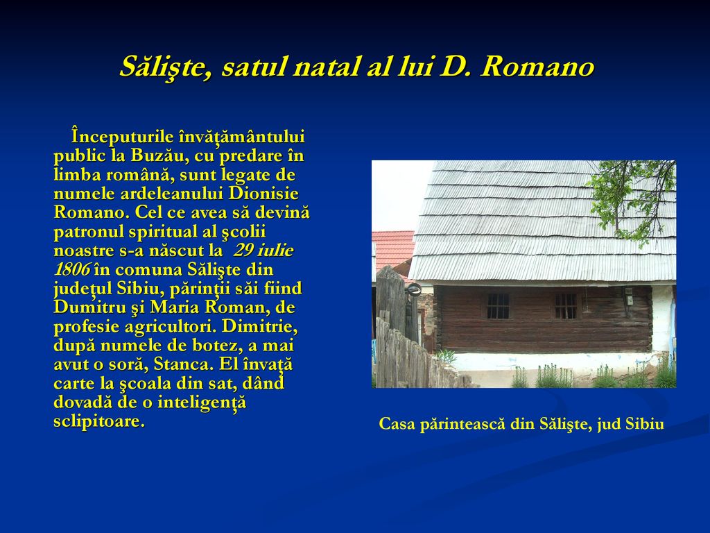 Sălişte, satul natal al lui D. Romano