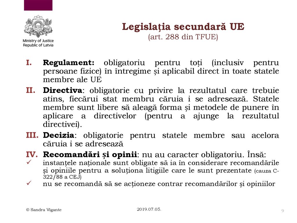 Legislația secundară UE (art. 288 din TFUE)