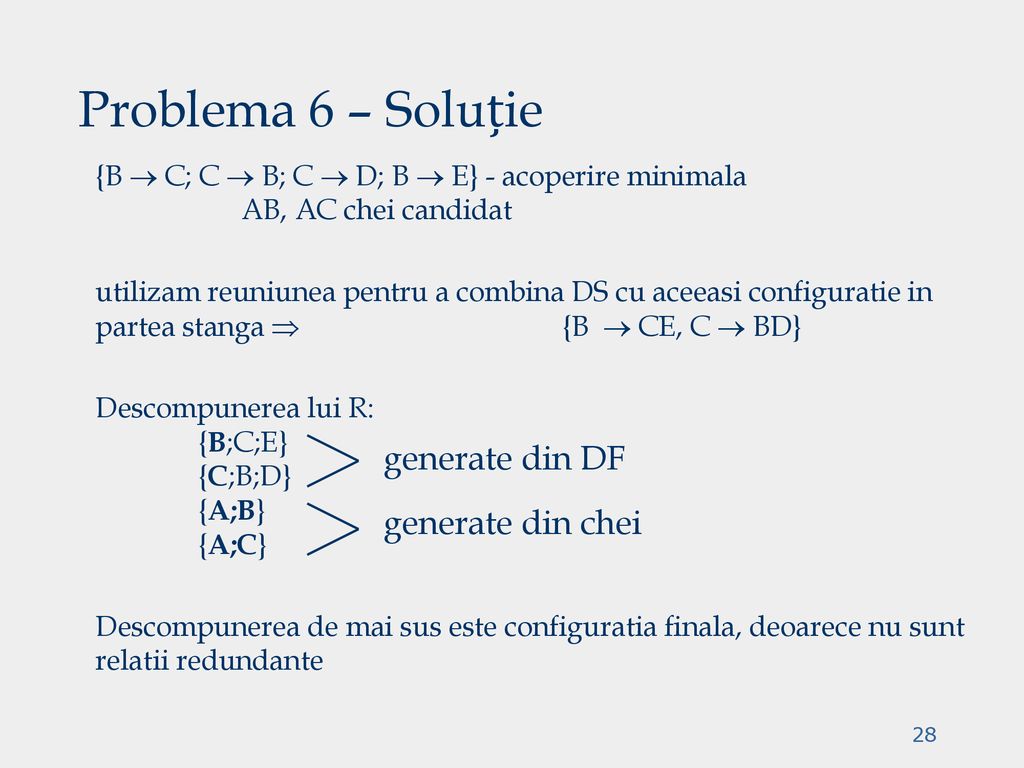 Problema 6 – Soluție generate din DF generate din chei
