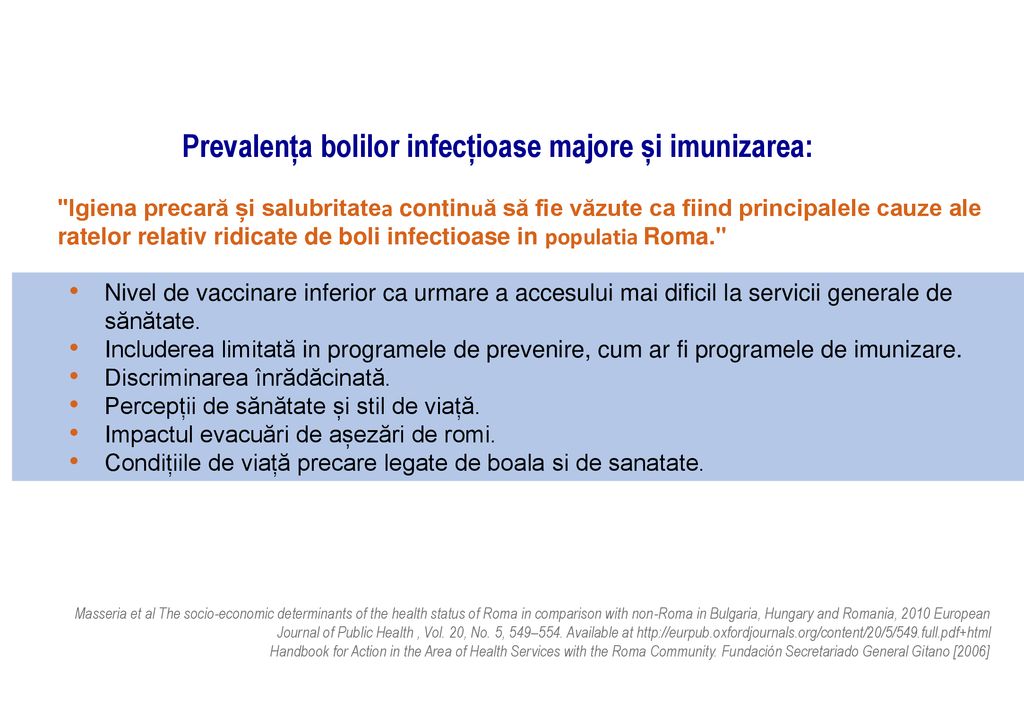 Prevalența bolilor infecțioase majore și imunizarea: