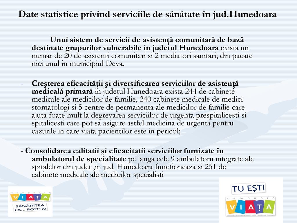 Date statistice privind serviciile de sănătate în jud.Hunedoara