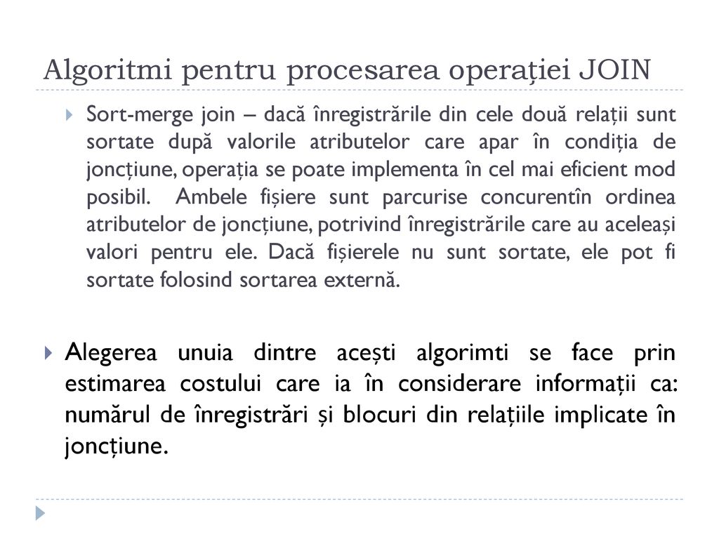 Algoritmi pentru procesarea operației JOIN