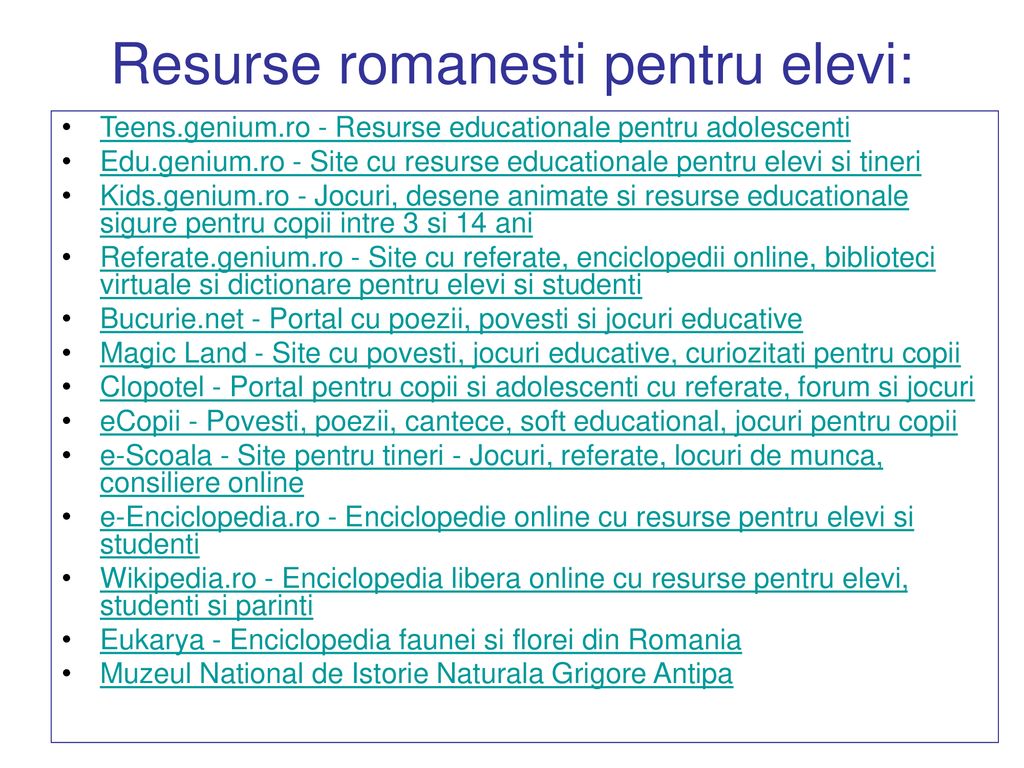 Resurse romanesti pentru elevi: