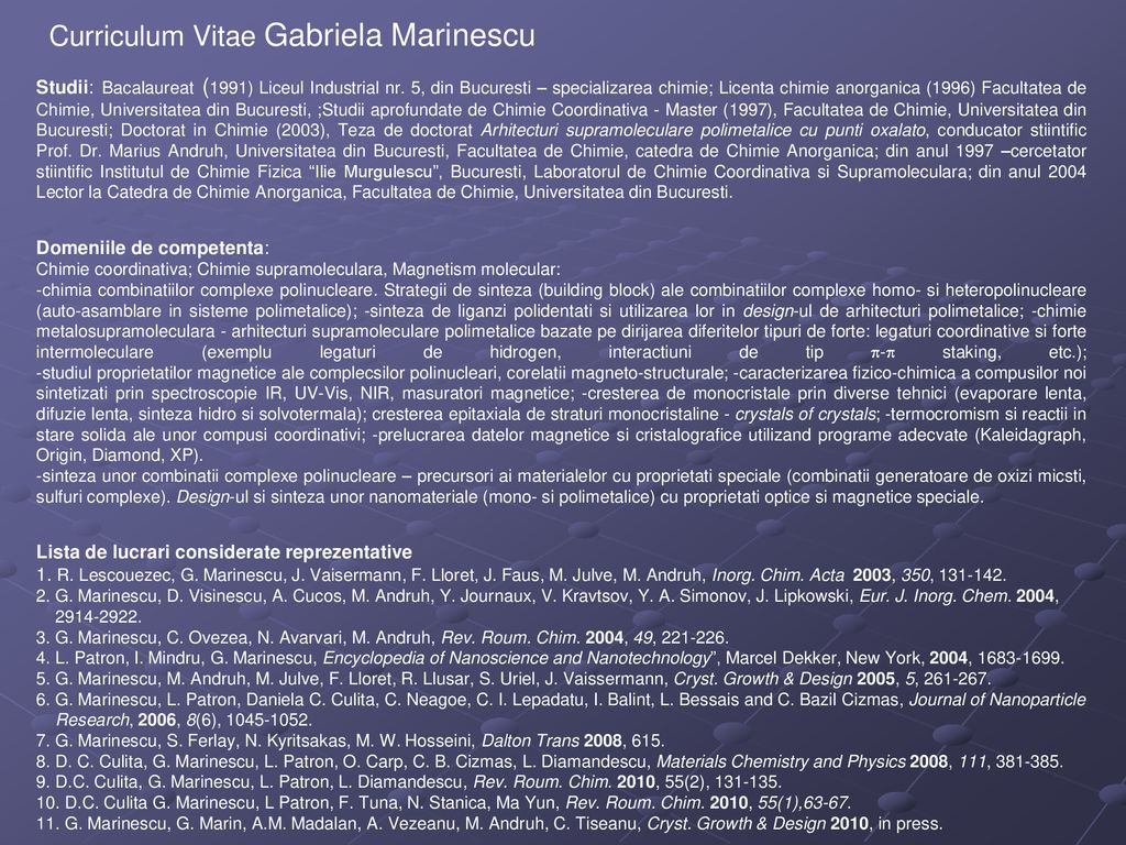 Curriculum Vitae Gabriela Marinescu