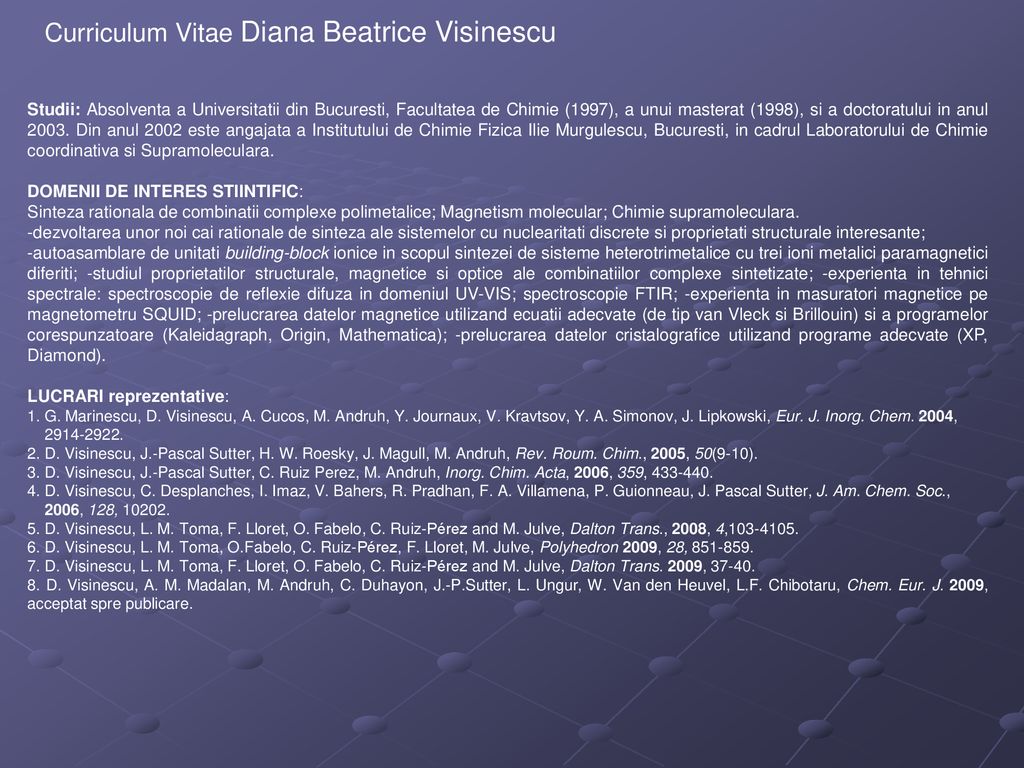 Curriculum Vitae Diana Beatrice Visinescu