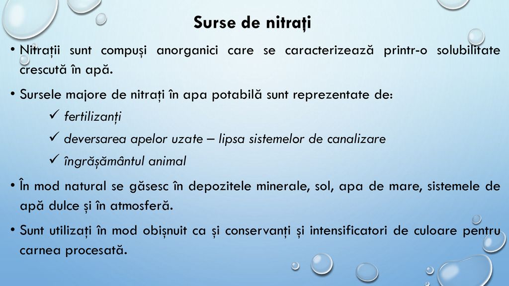 Surse de nitraţi Nitraţii sunt compuşi anorganici care se caracterizează printr-o solubilitate crescută în apă.