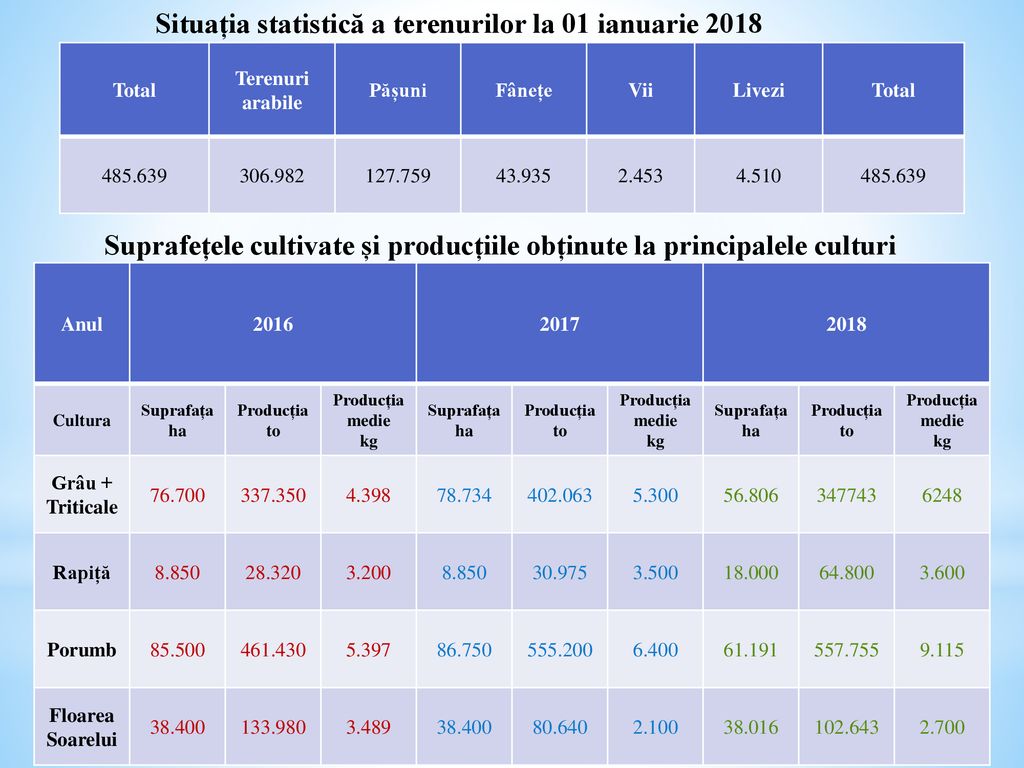 Situația statistică a terenurilor la 01 ianuarie 2018