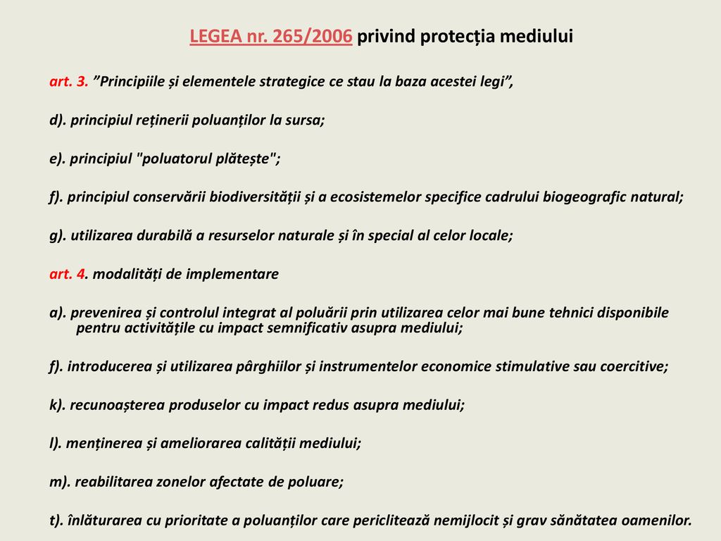 LEGEA nr. 265/2006 privind protecția mediului