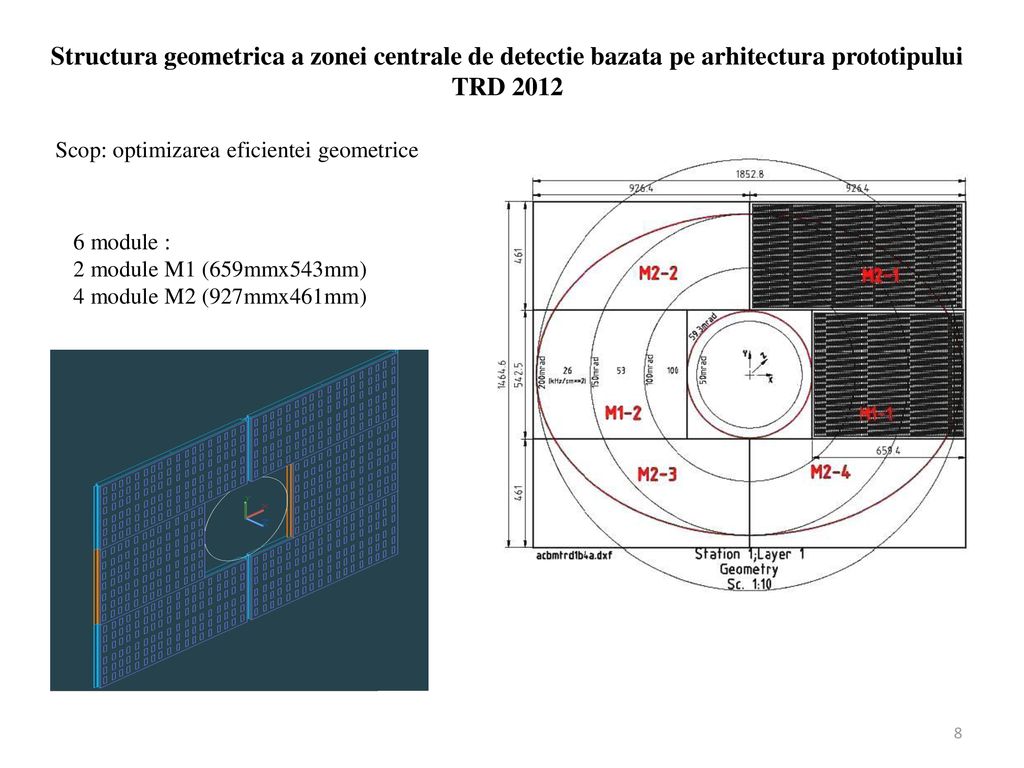 Structura geometrica a zonei centrale de detectie bazata pe arhitectura prototipului TRD 2012