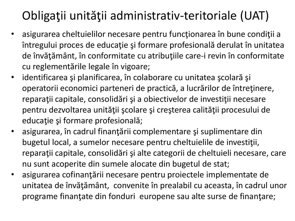 Obligaţii unităţii administrativ-teritoriale (UAT)