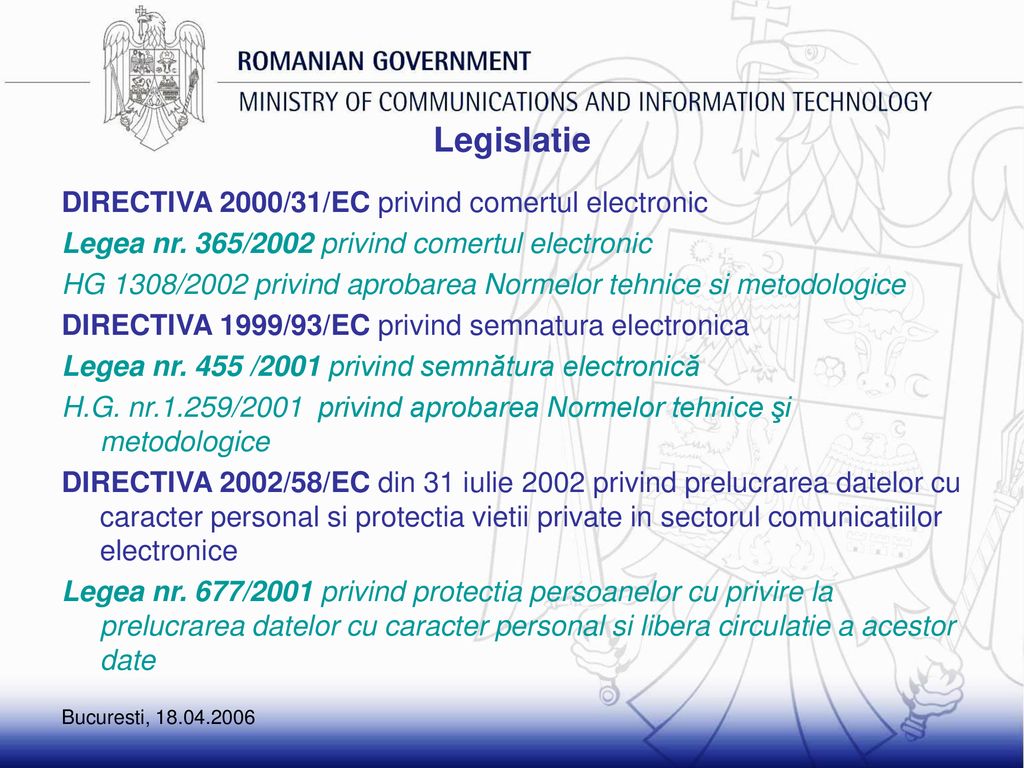 Legislatie DIRECTIVA 2000/31/EC privind comertul electronic