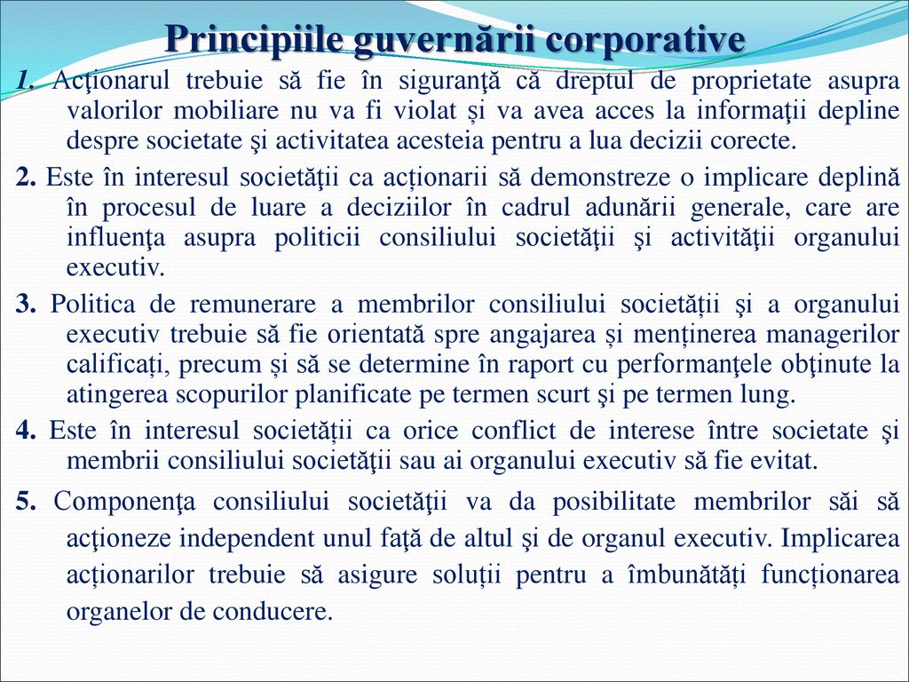 Principiile guvernării corporative