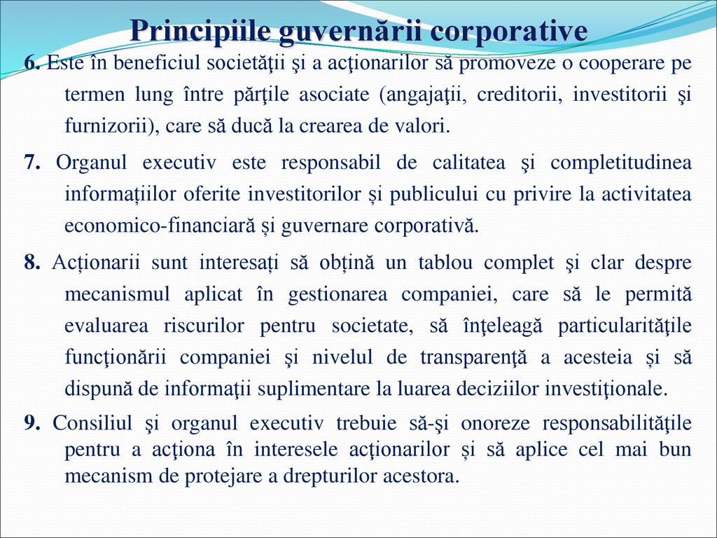 Principiile guvernării corporative