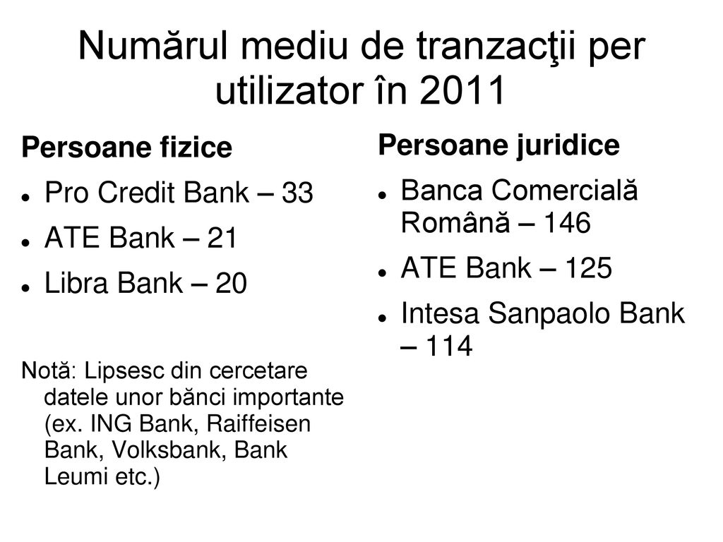 Numărul mediu de tranzacţii per utilizator în 2011