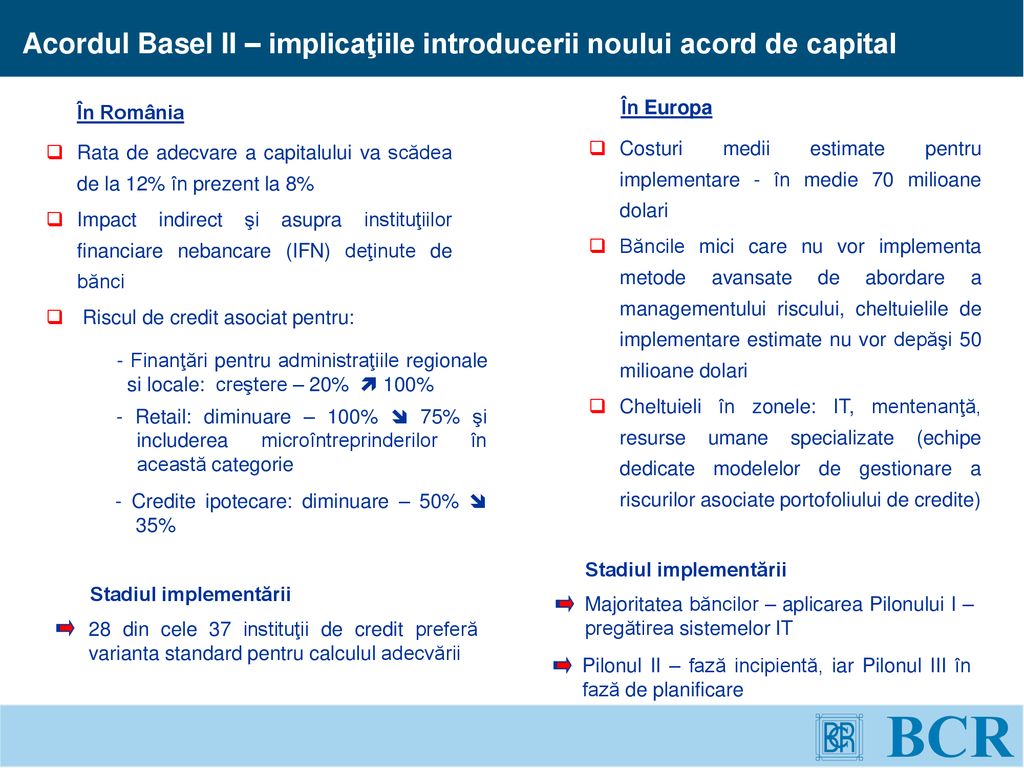 Acordul Basel II – implicaţiile introducerii noului acord de capital