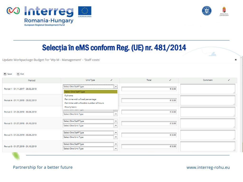Selecția în eMS conform Reg. (UE) nr. 481/2014