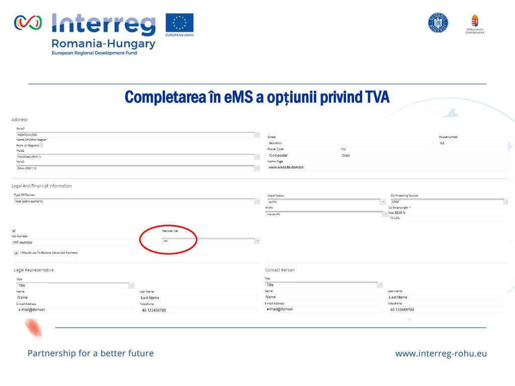Completarea în eMS a opțiunii privind TVA