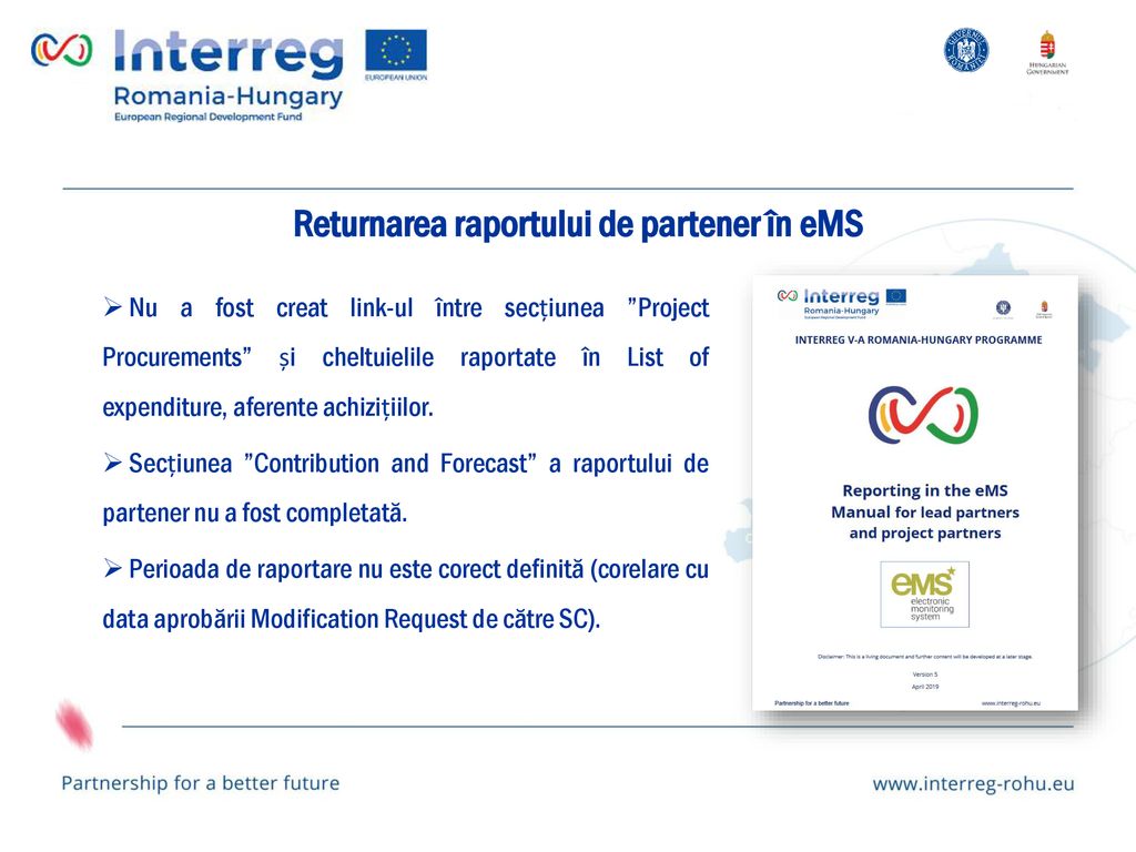 Returnarea raportului de partener în eMS