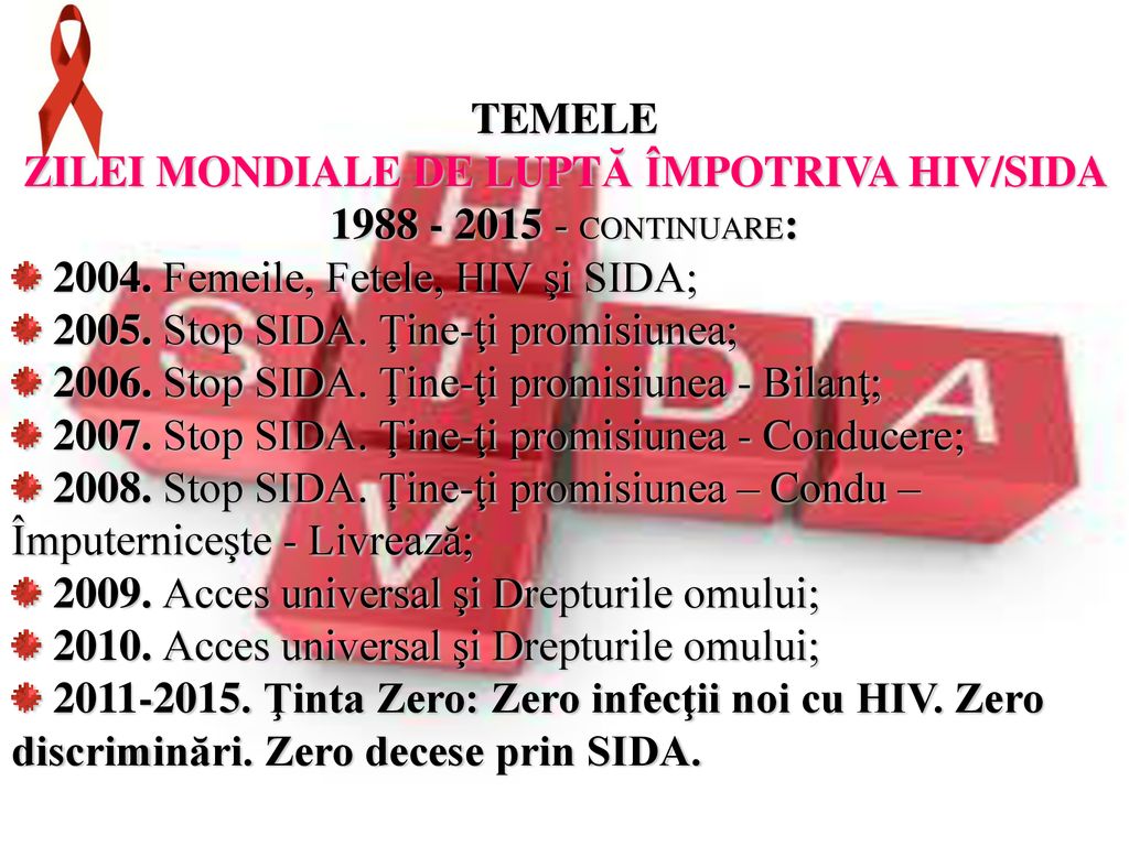 ZILEI MONDIALE DE LUPTĂ ÎMPOTRIVA HIV/SIDA