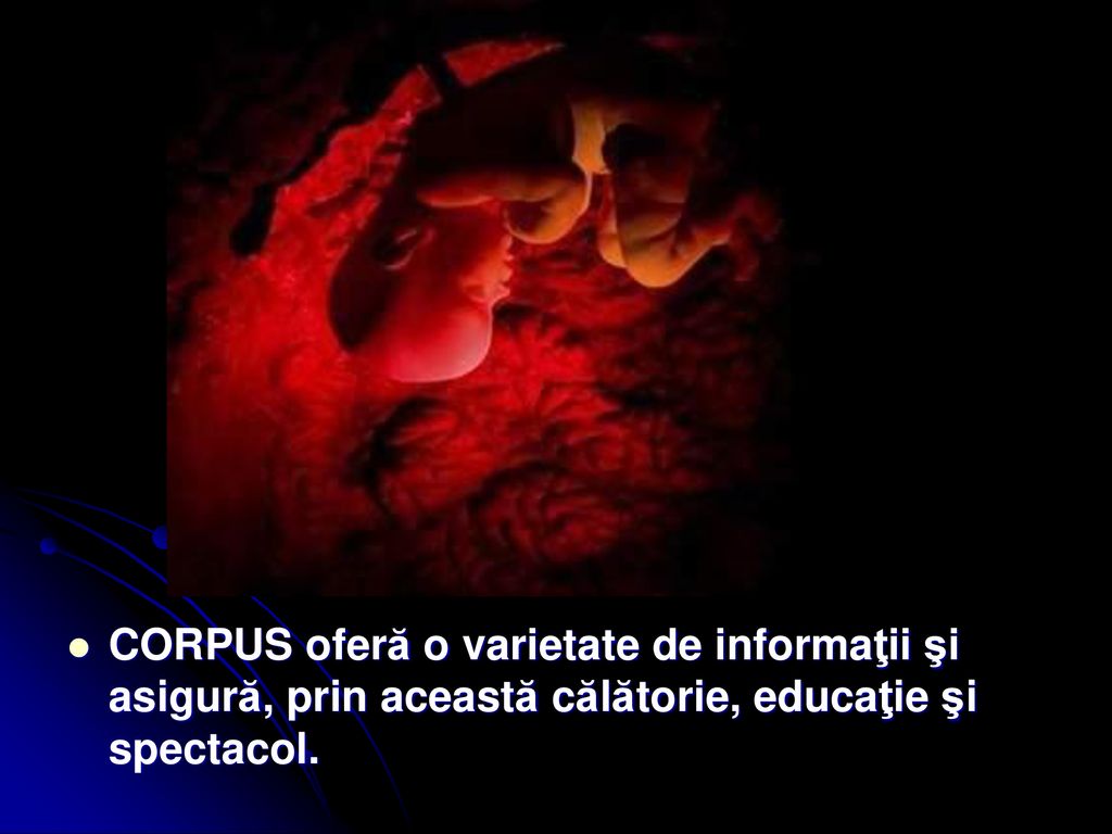 CORPUS oferă o varietate de informaţii şi asigură, prin această călătorie, educaţie şi spectacol.