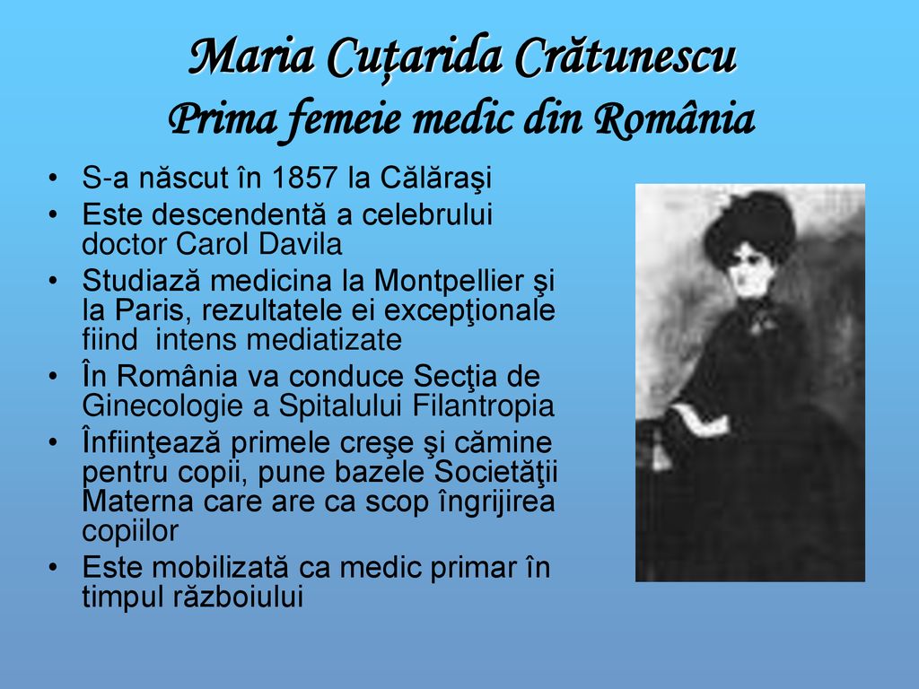 Maria Cuţarida Crătunescu Prima femeie medic din România