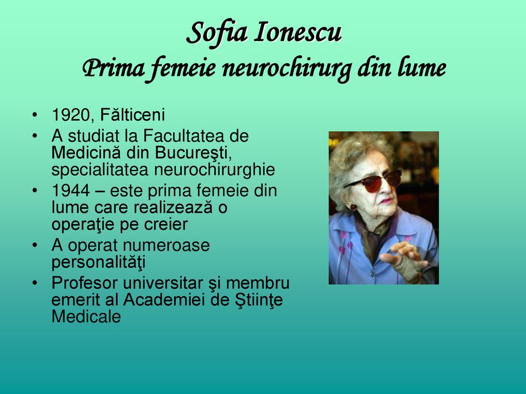 Sofia Ionescu Prima femeie neurochirurg din lume