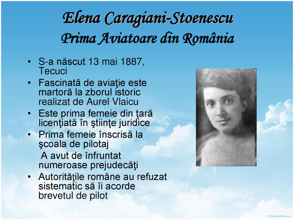 Elena Caragiani-Stoenescu Prima Aviatoare din România