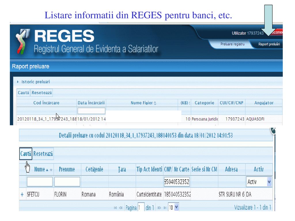 Listare informatii din REGES pentru banci, etc.