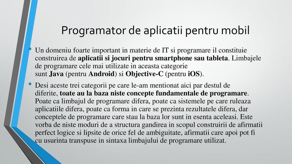 Programator de aplicatii pentru mobil
