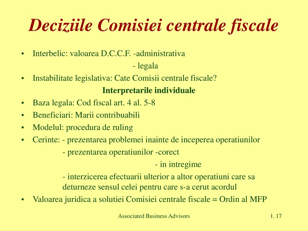 Deciziile Comisiei centrale fiscale