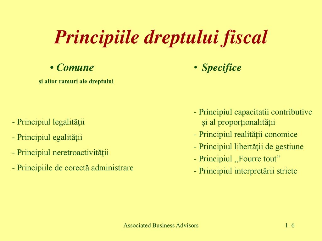 Principiile dreptului fiscal
