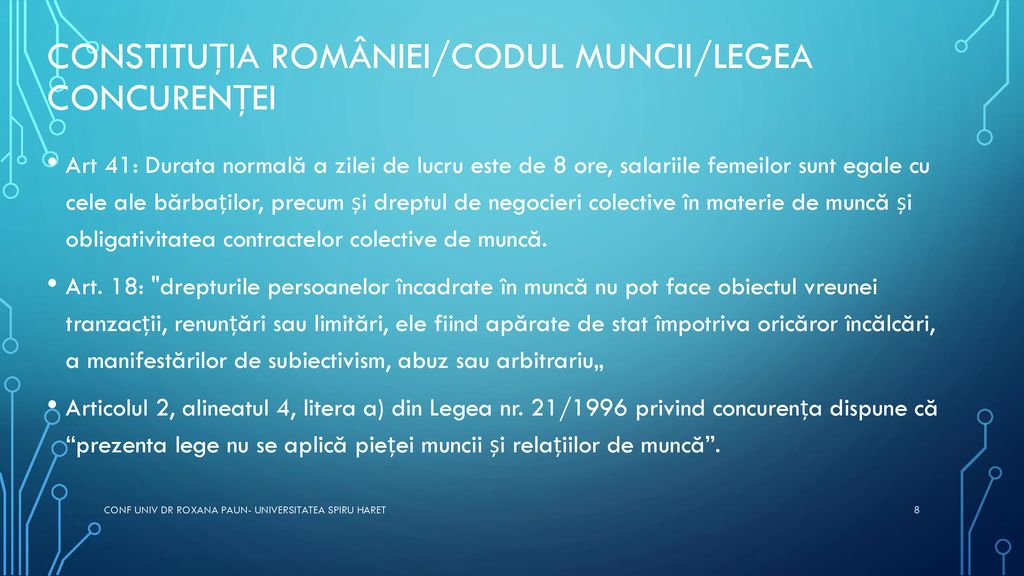 Constituția româniei/codul muncii/legea concurenței