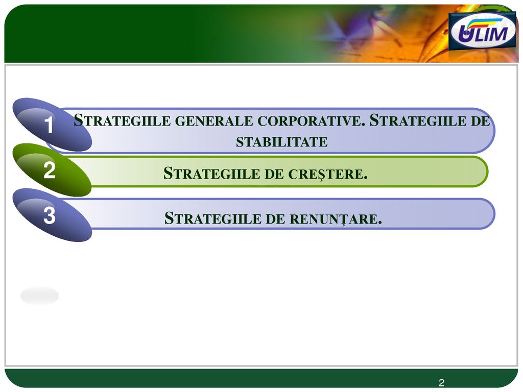 1 2 3 Strategiile generale corporative. Strategiile de stabilitate