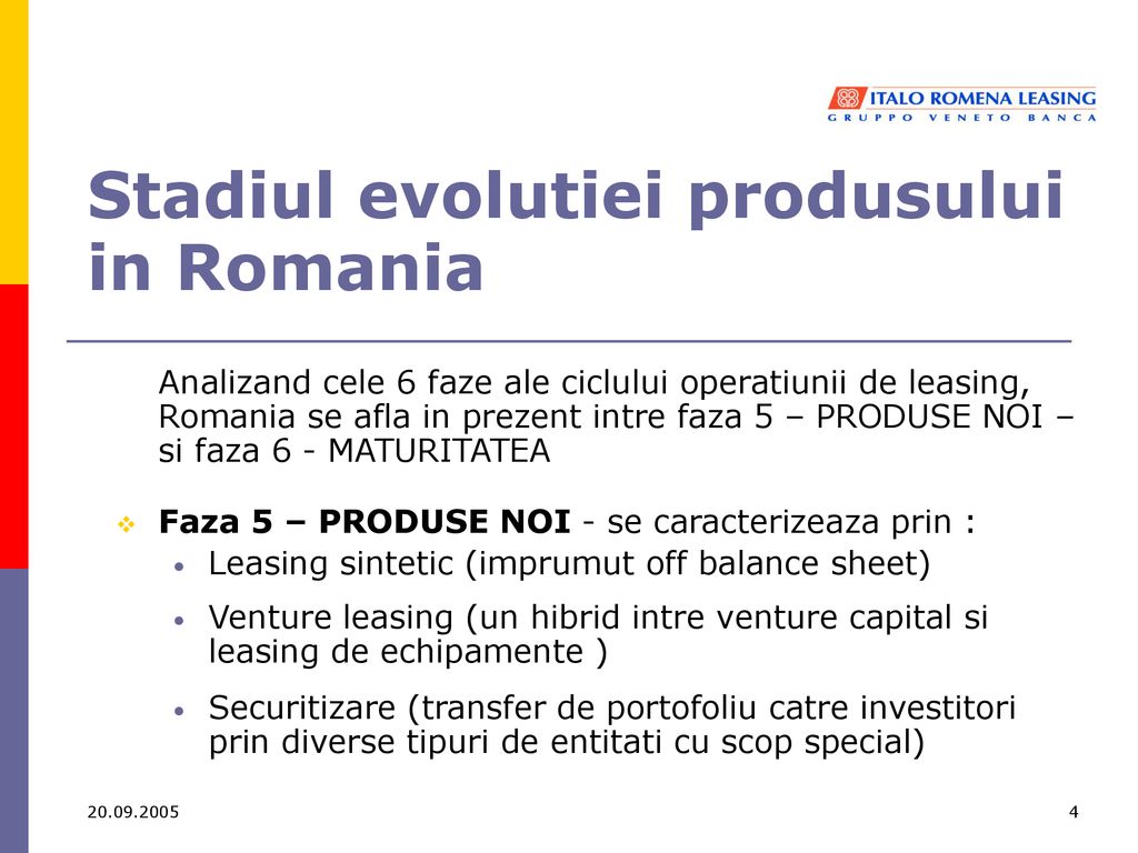 Stadiul evolutiei produsului in Romania