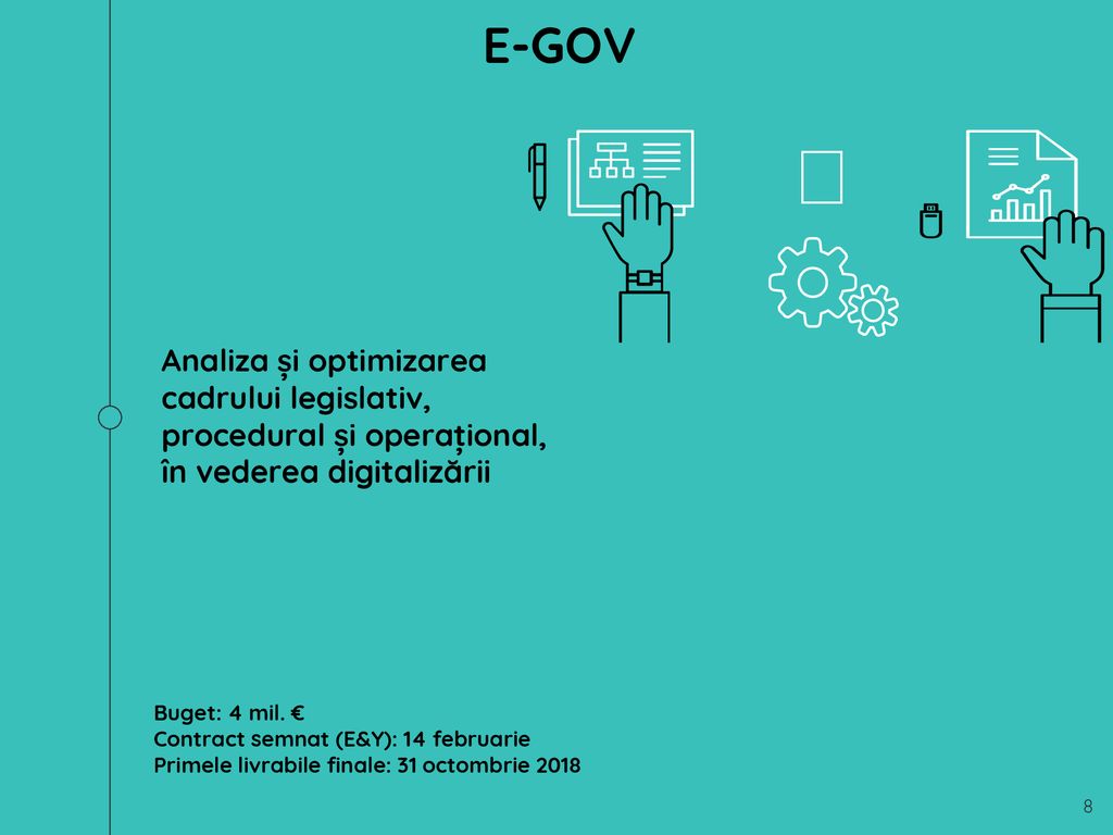 E-GOV 👉 Analiza și optimizarea cadrului legislativ, procedural și operațional, în vederea digitalizării.